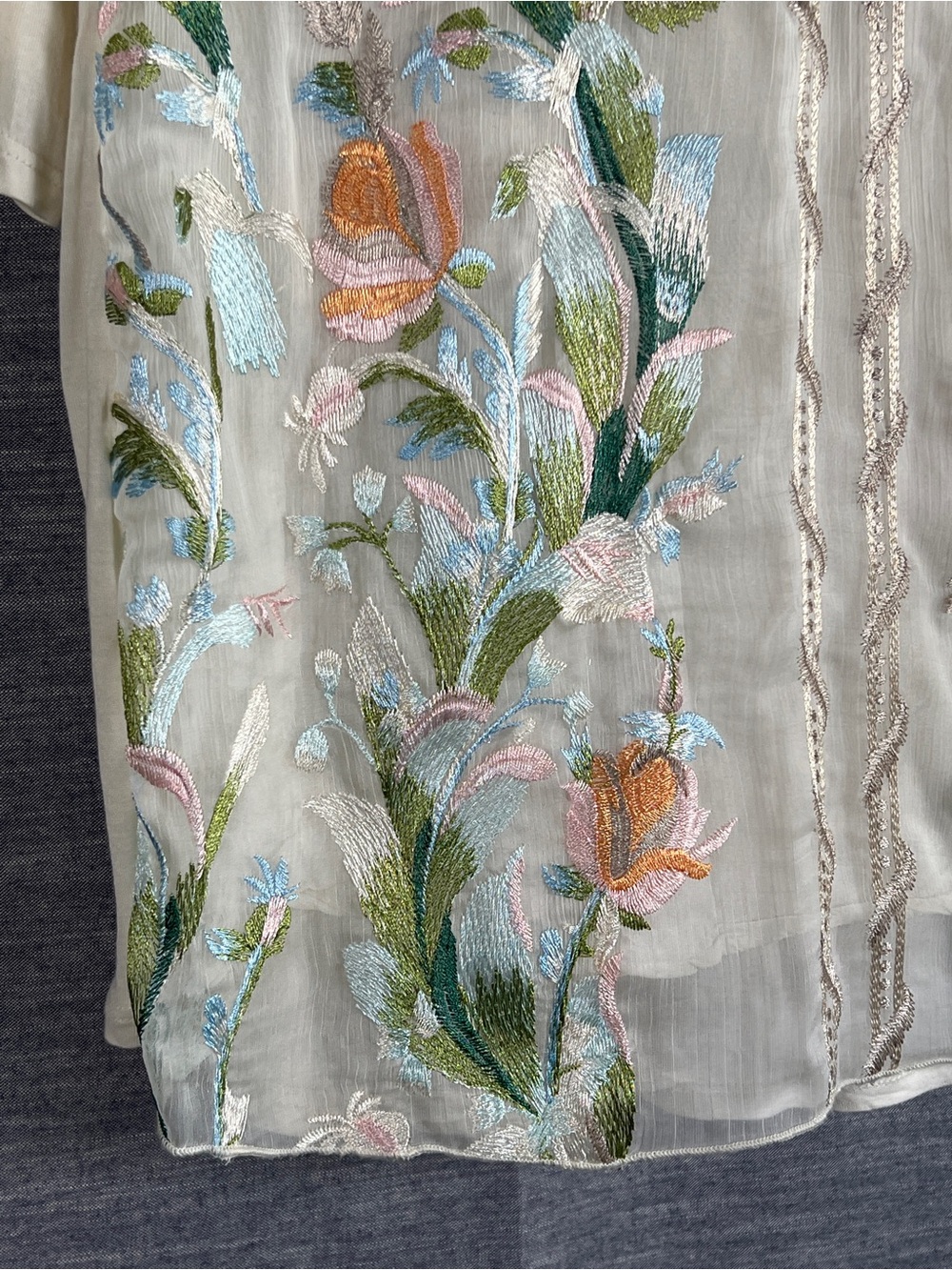 Anthropologie TINY XL cream pastel sheer embroidered dainty floral blouse top - Picture 4 of 14